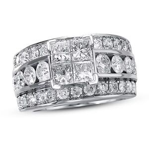 Diamond Cluster Wide Band Ring - 14 K White Gold